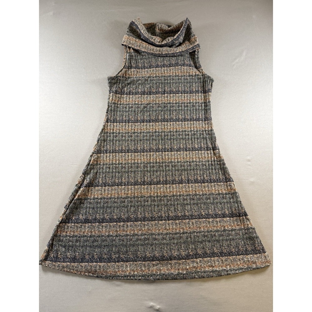 Millibon Turtleneck Dress Striped Ribbed Retro Cowl Neck Swing Women's Medium